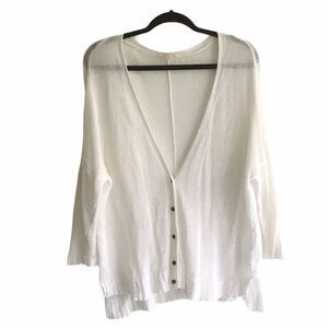 EILEEN FISHER Linen Knit V-Neck Button Front Cardigan Sweater White L